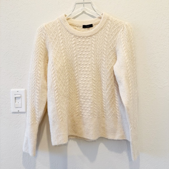 J. Crew Stretch Wool Cable Knit Crewneck Sweater in Ivory - Picture 4 of 11